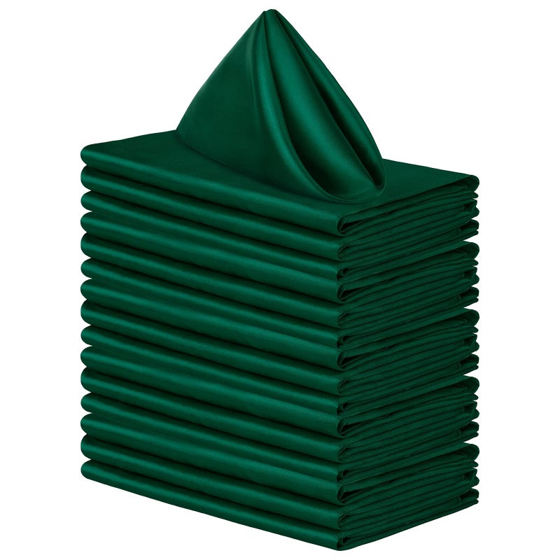 Aneco 16 Pack Square Satin Napkin Bright Silk Table Napkin Soft Smooth Fabric Table Napkin for Wedding Banquet Party Decoration Forest Green 17 x 17 Inch