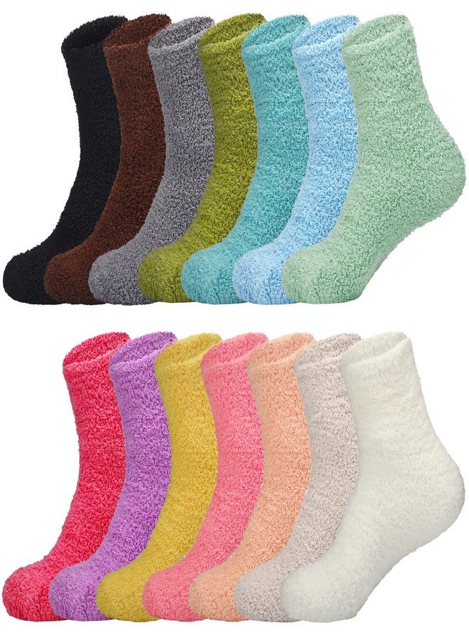 JaGely 14 Pairs Fuzzy Socks Bulk for Women Fluffy Cozy Slipper Warm Socks Nurse Gifts Plush Sleeping Gifts for Men Women Hospital Workers, Multicolor - Image 1