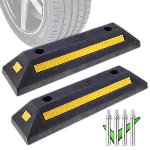 Genubi Industry Rubber Curb, Black Heavy Duty Parking Blocks Parking Target with Yellow Refective Stripes, Wheel Stop Stoppers for Car, Truck, RV, Trailer, and Garage, 2 Pack Professional Grade - Image 1