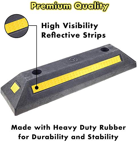 Genubi Industry Rubber Curb, Black Heavy Duty Parking Blocks Parking Target with Yellow Refective Stripes, Wheel Stop Stoppers for Car, Truck, RV, Trailer, and Garage, 2 Pack Professional Grade - Image 4