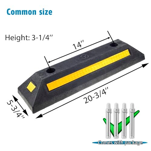 Genubi Industry Rubber Curb, Black Heavy Duty Parking Blocks Parking Target with Yellow Refective Stripes, Wheel Stop Stoppers for Car, Truck, RV, Trailer, and Garage, 2 Pack Professional Grade - Image 2