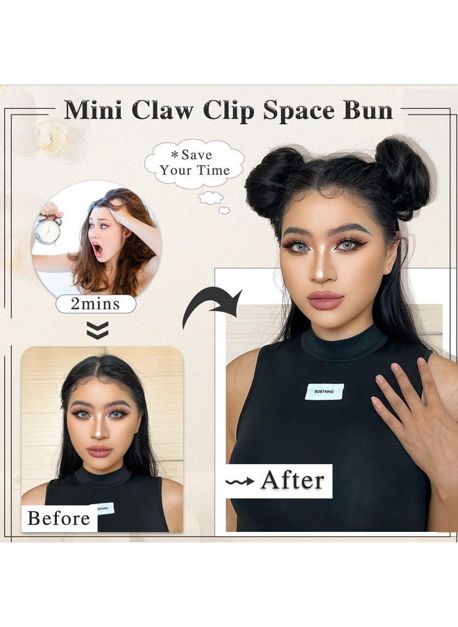 HMD - Md 2Pcs Mini Claw Clip In Hair Bun Space Buns Hair Piece Claw In Messy Cat Ears Hair Bun Extensions Synthetic Donut Updo Hair Extensions Hair Accessory For Women Girls（2 ） - Image 1