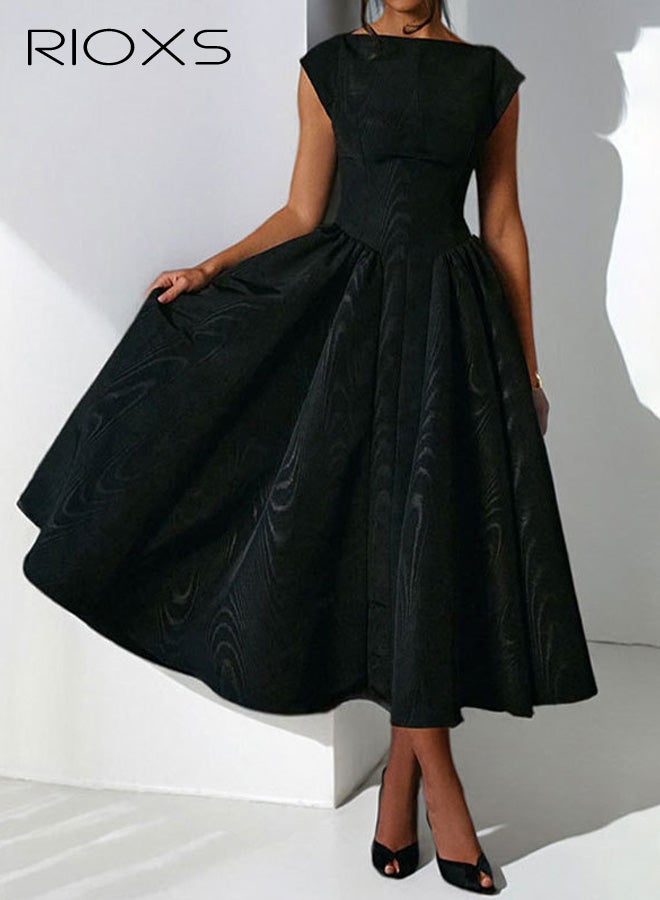 ريوكس فستان نسائي بدون أكمام، بدون ظهر، بدون رقبة قارب، بتصميم كلاسيكي صيفي، بقصة A، وواسعة، مناسب لحفلات الشاي، مناسب للعمل، شبه رسمي، مناسب لحفلات الزفاف، مناسب لحفلات التخرج. - Image 2