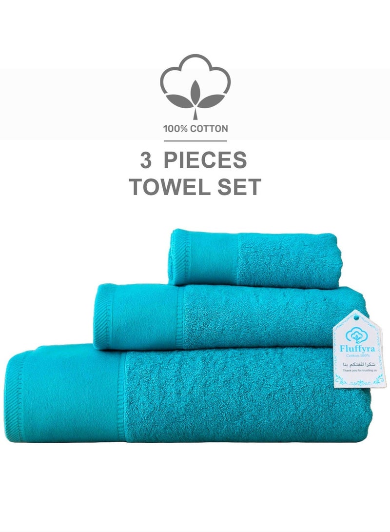 فليفرا طقم مناشف قطنية فاخرة (3 قطع) – منشفة وجه + منشفة يد + منشفة استحمام – قطن 100% عالي الامتصاص – ألوان متعددة - Image 1