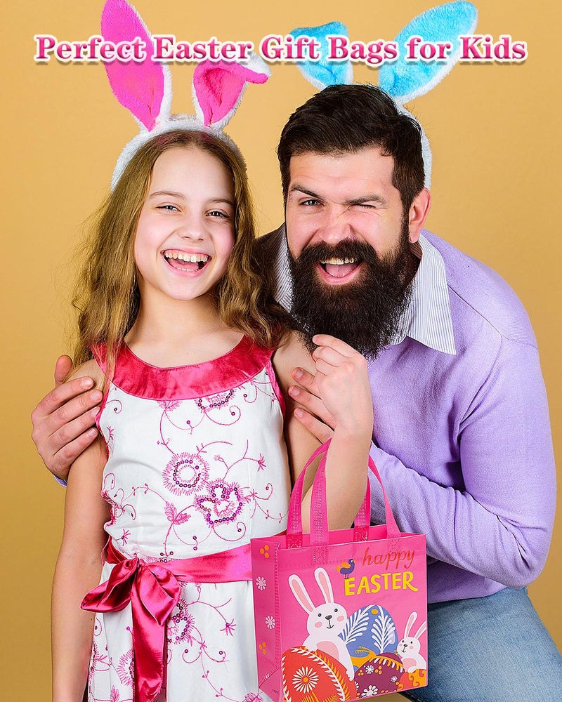 Jaywayang 4Pcs Easter Non-woven Bags with Handle, Happy Easter Gift Bags, Reusable Goodie Bags for Kids, Rabbit Bunny Treat Bags, Party Supplies. - Image 4
