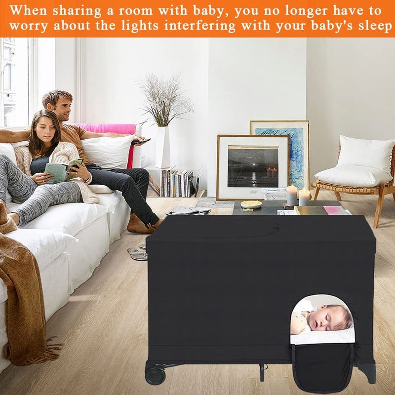 Elefama Blackout Cover for Pack N Play Blackout Tent Travel Crib Canopy Blackout Cover Breathable Stretchy Portable Blackout Crib Tent Cover for Pack and Play Snooze Shade Baby Toddlers Travel - Image 2