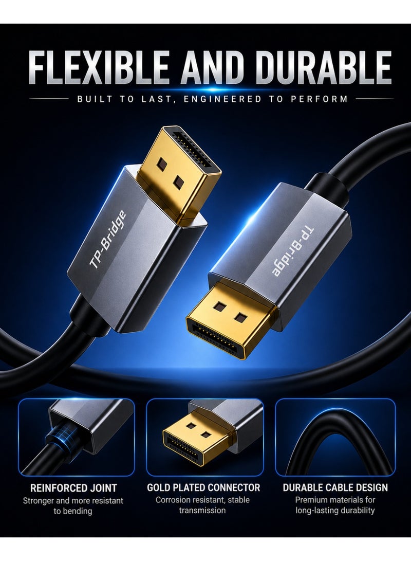TP-BRIDGE 4K Ultra HD DisplayPort Cable DP 1.2 Male to Male, 4K@60Hz HDR 3D High Speed, Gold Plated for Smooth Gaming Monitor, Laptop, HDTV-3M - Image 4