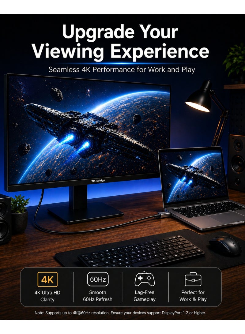 TP-BRIDGE 4K Ultra HD DisplayPort Cable DP 1.2 Male to Male, 4K@60Hz HDR 3D High Speed, Gold Plated for Smooth Gaming Monitor, Laptop, HDTV-3M - Image 5
