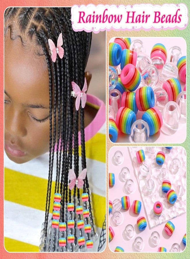 VENOFEN 50PCS Rainbow Stripe Hair Beads Large Dreadlock Clear Acrylic Pony Cute Braids Accessories Decoration for Women and Girls - Image 3
