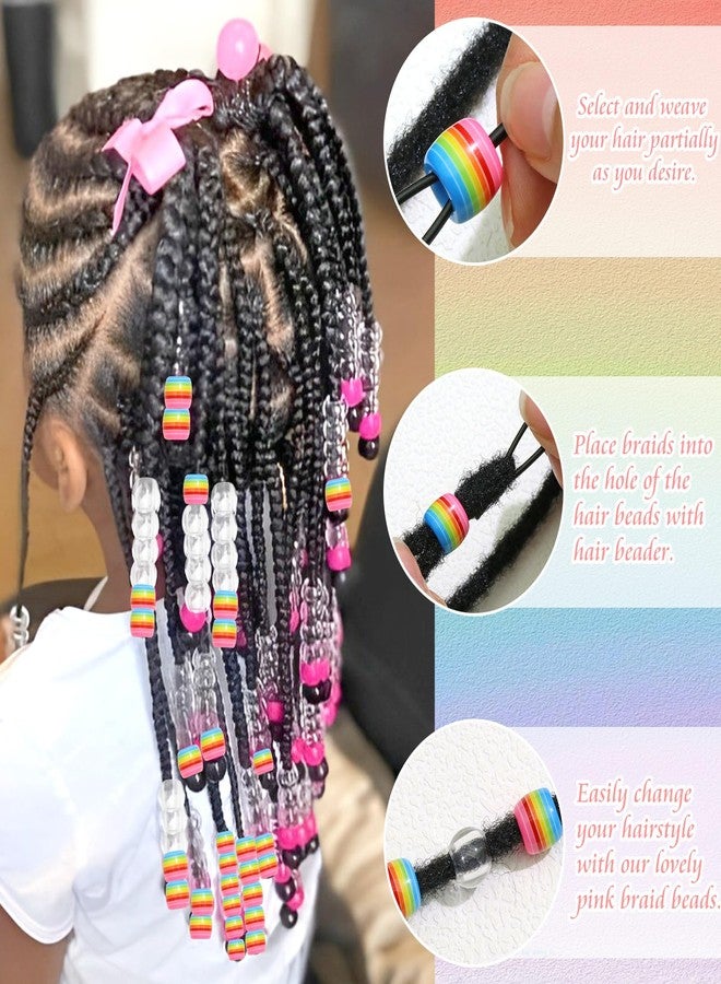 VENOFEN 50PCS Rainbow Stripe Hair Beads Large Dreadlock Clear Acrylic Pony Cute Braids Accessories Decoration for Women and Girls - Image 5