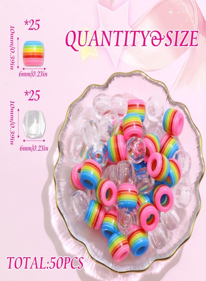 VENOFEN 50PCS Rainbow Stripe Hair Beads Large Dreadlock Clear Acrylic Pony Cute Braids Accessories Decoration for Women and Girls - Image 4