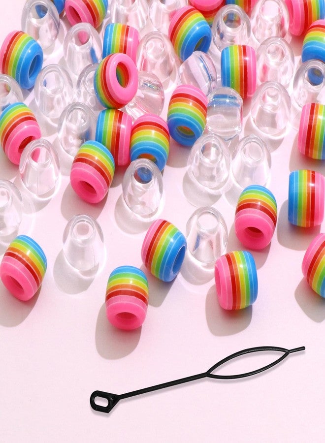 VENOFEN 50PCS Rainbow Stripe Hair Beads Large Dreadlock Clear Acrylic Pony Cute Braids Accessories Decoration for Women and Girls - Image 2