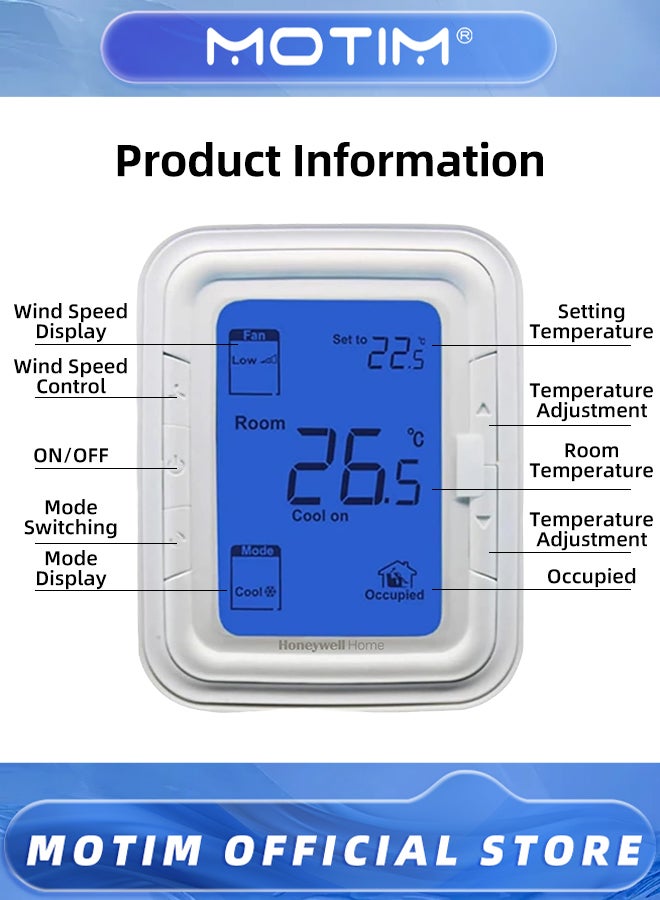 Motim T6861 Thermostat Blue Vertical 220V Temperature Controller Thermostat Temperature Switch Panel - Image 3