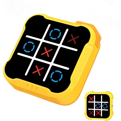 uimomn Tic Tac Toe 4 in 1 Handheld Educational Game Machine Electronic Tic Tac Toe Game for Education and Memory Growth Home Toy Board Game for Kids and Adults Yellow - Image 1