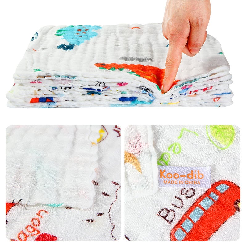 Koo-dib Baby Muslin Washcloths Baby Towels and Washcloths for Newborn Essentials Must Haves Wash Clothes Soft for Baby Muslin Burp Cloths for Face Baby Wash Cloths 10 Pack 10x10 Inches - Image 5
