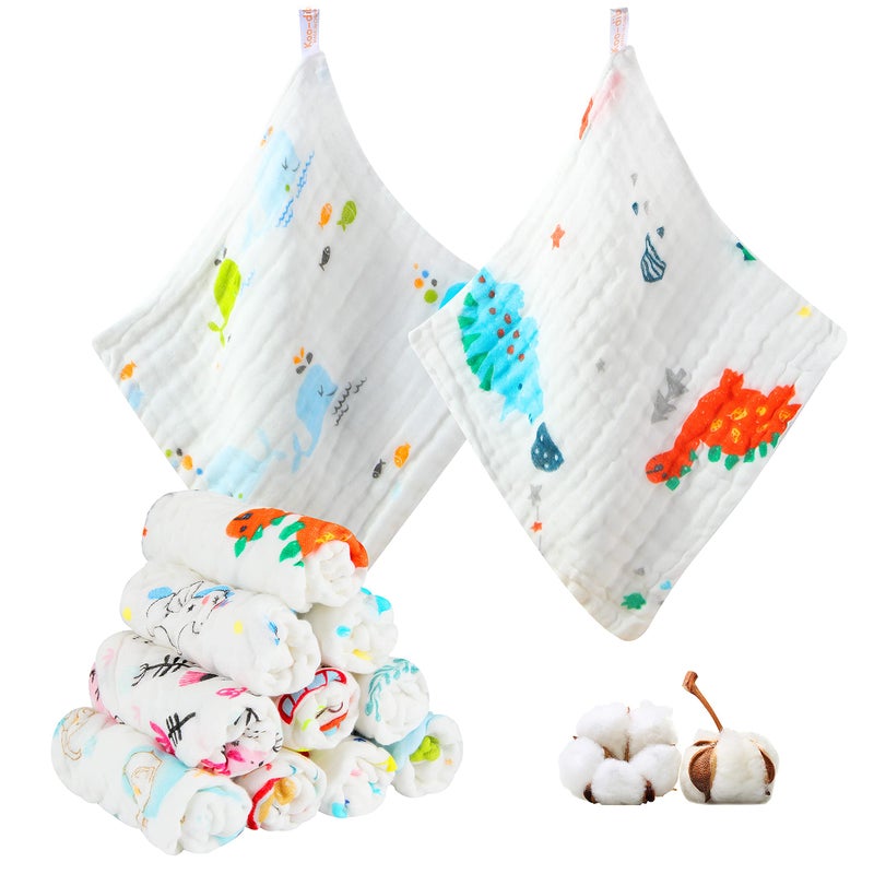 Koo-dib Baby Muslin Washcloths Baby Towels and Washcloths for Newborn Essentials Must Haves Wash Clothes Soft for Baby Muslin Burp Cloths for Face Baby Wash Cloths 10 Pack 10x10 Inches - Image 1