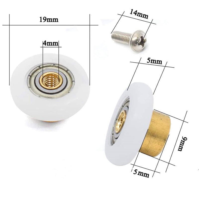 XUKEKOY 4 Sets Shower Door Rollers Runners Wheels Replacement Part Bathroom Glass Shower Sliding Door - 19mm x 5mm - Image 4