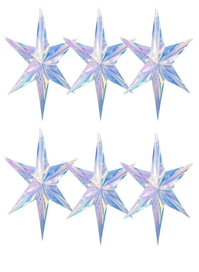 Crafjie 6 Pack 15.74 Inch Iridescent Ornament Star Hanging Decorations Hexagon Star Clear Foil Decorative Folding Rainbow Shine Party Ornaments for Bridal Shower Wedding Birthday Frozen Theme Decoration - Image 1