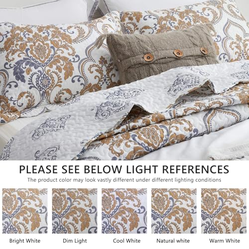CHIXIN California King Bedspread - Oversized Luxury Collection - European Damask Paisley Pattern - Classic & Gorgeous Bedding Cover, Lightweight, Ultra Soft, 5 Piece, 100% Microfiber, White/Khaki/Grey - Image 4