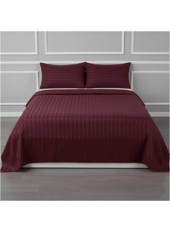 King Bed Sheet Set with 2 Pillowcases 50×75cm 100% Microfiber 240×260cm Flat Sheet for King/Double Beds 1cm Stripe Soft Bed Sheet Set for Hotels and Home Burgundy - Image 1