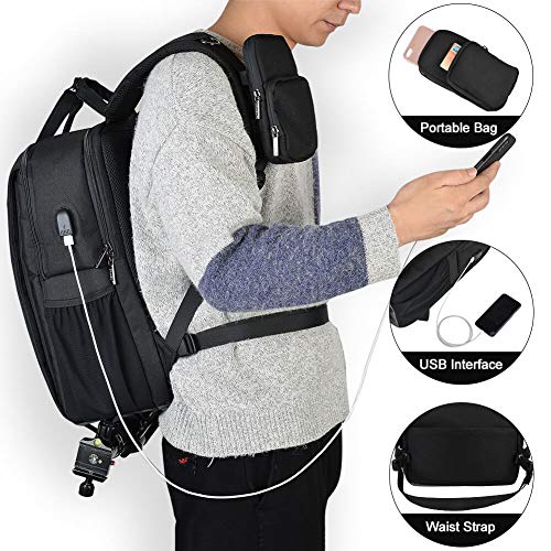 CADeN DSLR Camera Backpack Bag Waterproof Anti Theft with 15.6 inch Laptop Compartment, USB Charging Port, Tripod Holder, Rain Cover, Inner Case, Compatible for Sony Canon Nikon Olympus Black - Image 3