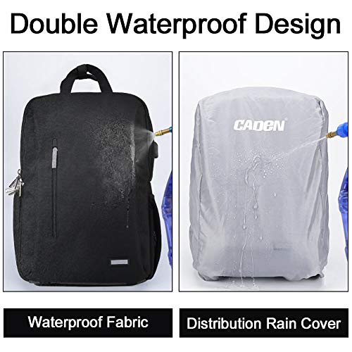 CADeN DSLR Camera Backpack Bag Waterproof Anti Theft with 15.6 inch Laptop Compartment, USB Charging Port, Tripod Holder, Rain Cover, Inner Case, Compatible for Sony Canon Nikon Olympus Black - Image 4