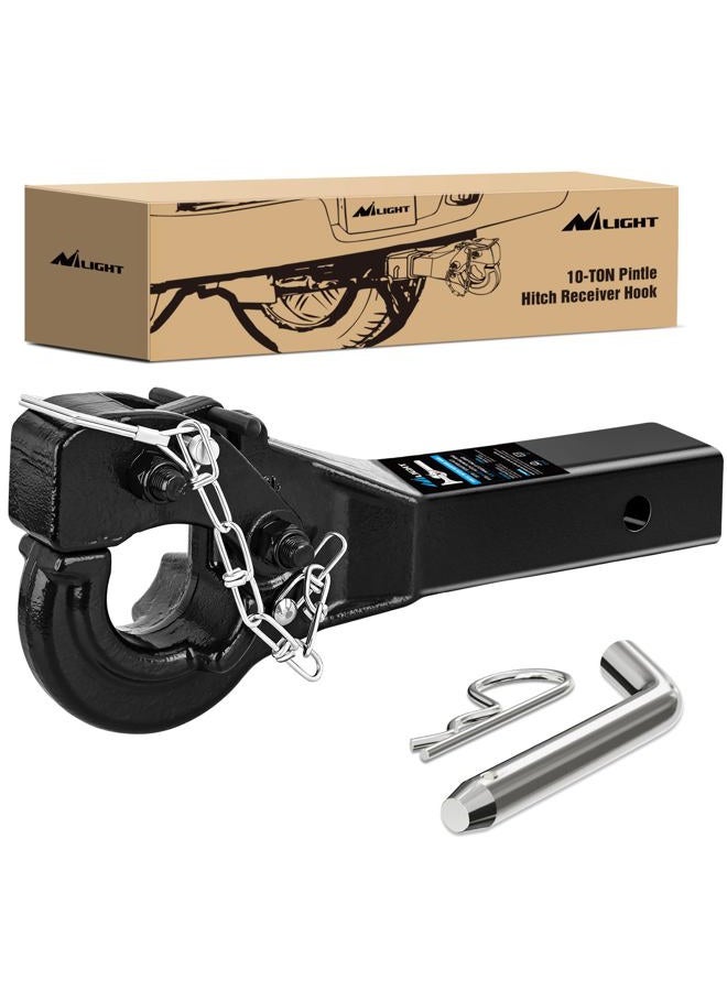 Nilight 10-TON Pintle Hitch for 2-Inch Receiver Hook Military Receiver 20000LBS,Fits 2-1/2 in Lunette Ring, Gloss Black Powder Coat - Image 1