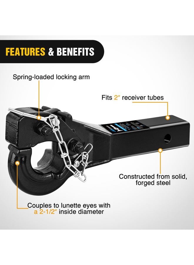 Nilight 10-TON Pintle Hitch for 2-Inch Receiver Hook Military Receiver 20000LBS,Fits 2-1/2 in Lunette Ring, Gloss Black Powder Coat - Image 5