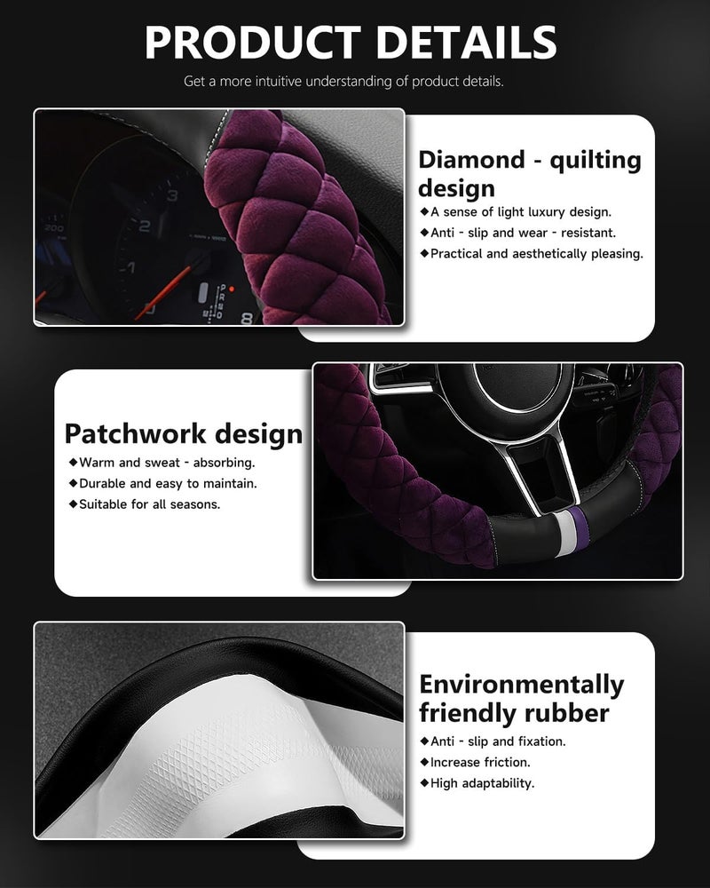 Cxtiy غطاء عجلة القيادة العالمي للسيارة من Cxtiy، غطاء عجلة القيادة الفروي الشتوي الناعم (A-أرجواني) - Image 5