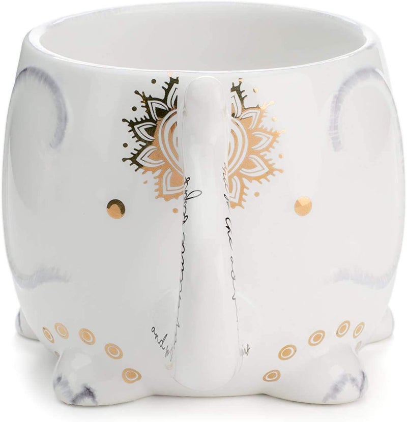 Votum Elephant Ceramic Coffee Or Tea Mug - Animal Shaped Cup With Hand Printed Designs Saying And So The Adventure Begins  - Cute Handmade Gift For Men Or Women Elephant Lovers - 18.6 Fluid Ounce - Image 4