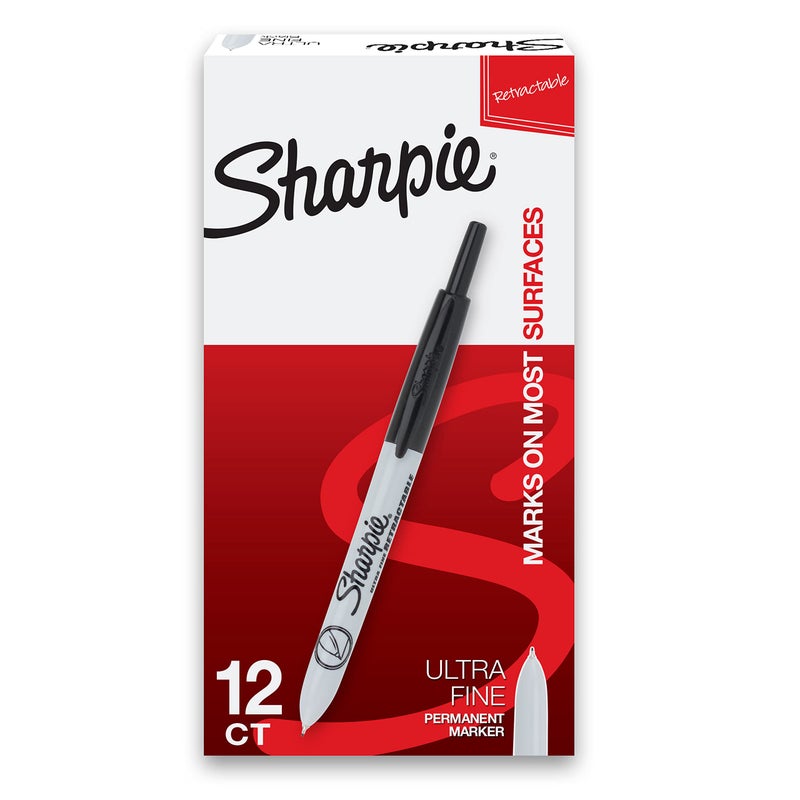 Sharpie Retractable Permanent Markers, Ultra Fine Point, Black, 12 Count - Image 1