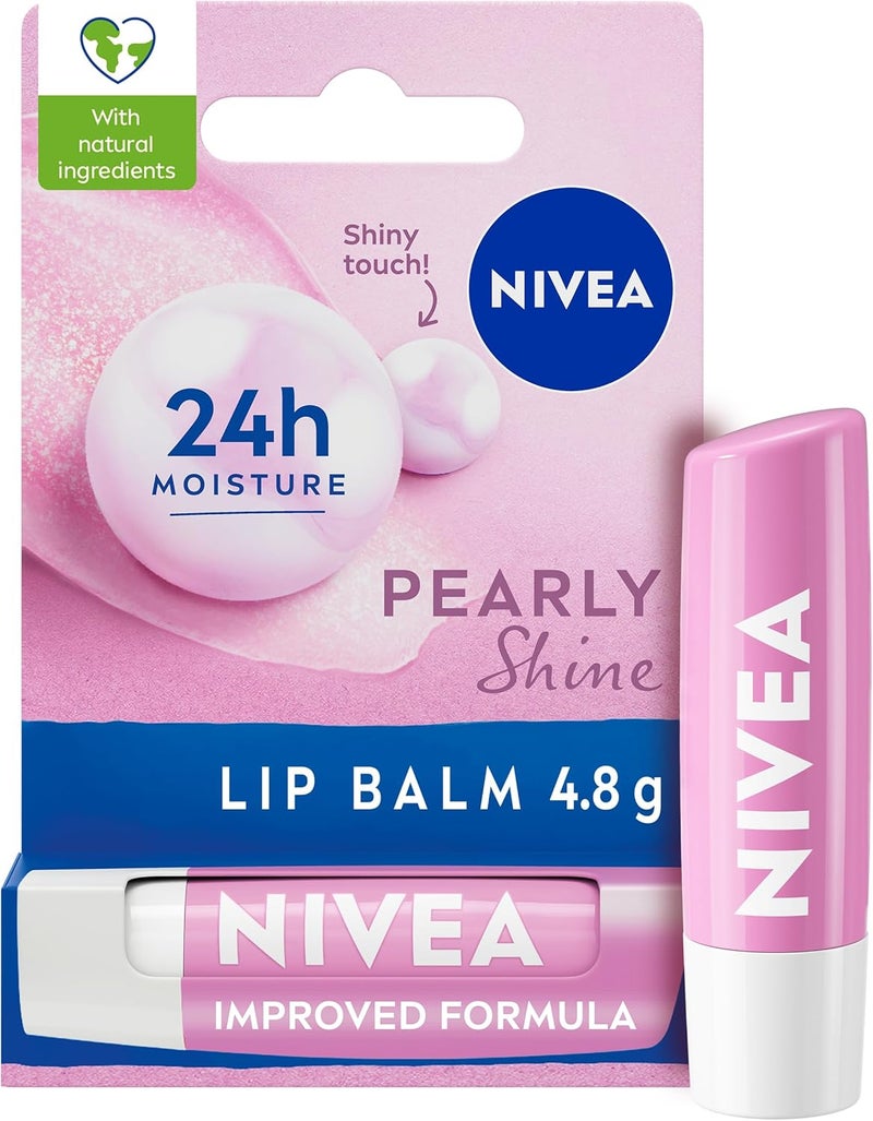 NIVEA Pearly Shine Lip Balm 48g Lip Balm with Shea Butter Natural Oils and Vitamins Provides 24h Moisture and a Glamorous Shiny Touch Nourishing Lip Care