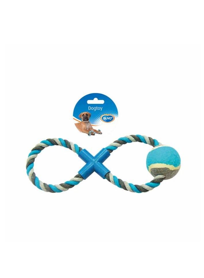 Duvo + Dog  Knotted Cotton 8-Pull Ring With Tennis Ball 28cm Grey/Blue - Image 1