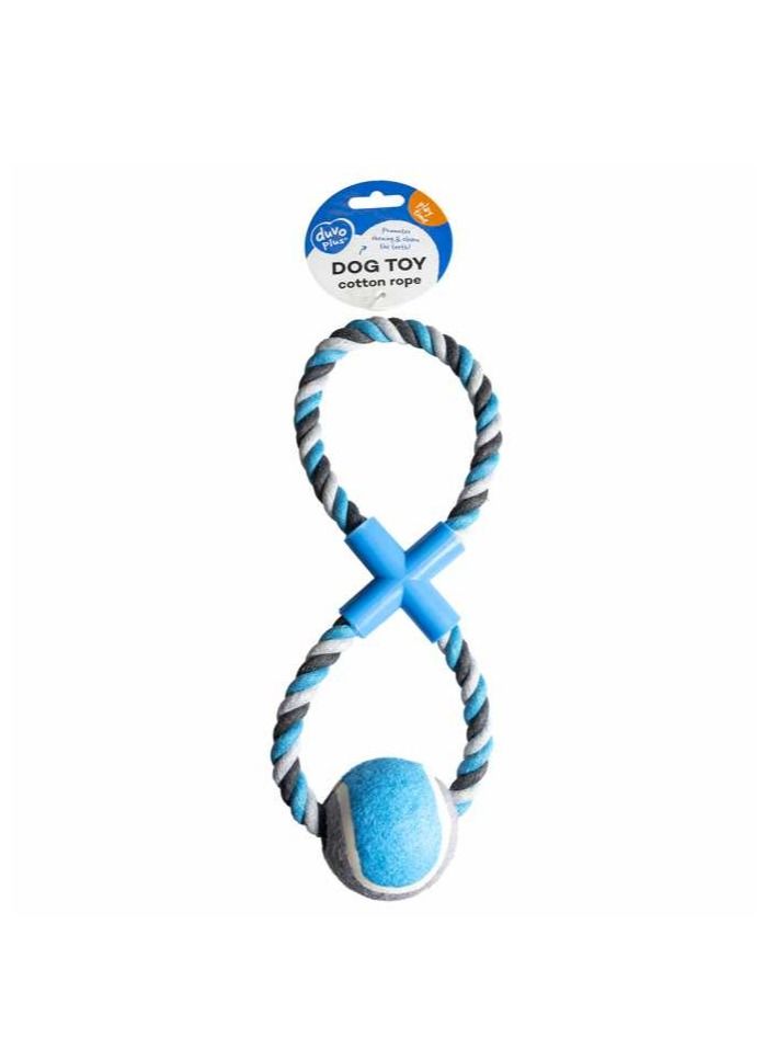 Duvo + Dog  Knotted Cotton 8-Pull Ring With Tennis Ball 28cm Grey/Blue - Image 2