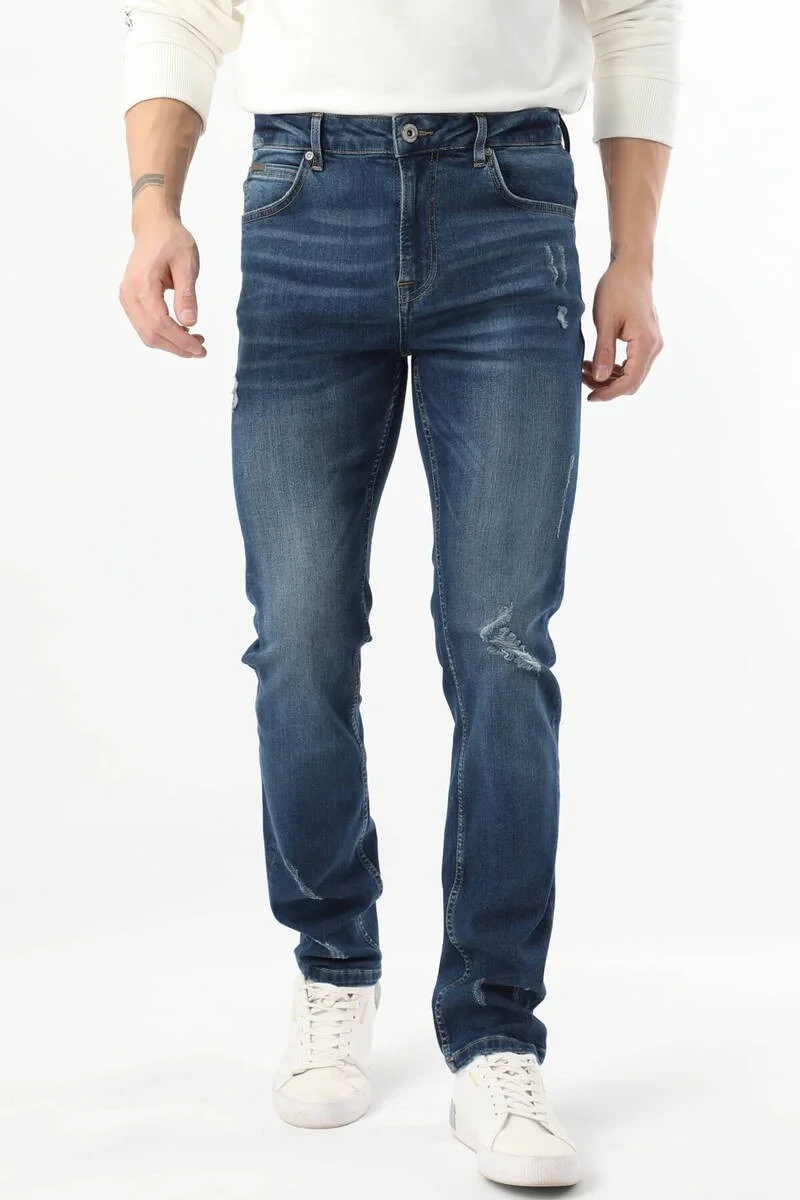 باني جينز Men's Series Ripped Jeans Dark Blue