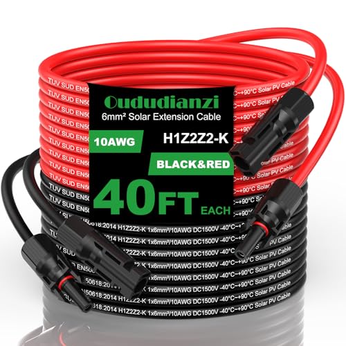 Oududianzi Solar Extension Cable 40Ft Solar Wire 10AWG Tinned Copper PV Cable 10Gauge Solar Panel Wires and Connectors for Home RV Boat Outdoor Camping Solar Photovoltaic Systems Set of 2 - Image 1