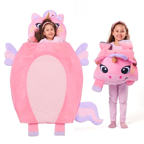 JOIEDOMI Kids Sleeping Bag Toddler Nap Mat with Pillow Blanket 60 x 39 for Kids Ages 3 Soft Plush Sleeping Mat Unicorn for Preschool and Boys Girls Kindergarten Daycare Sleepover - Image 1