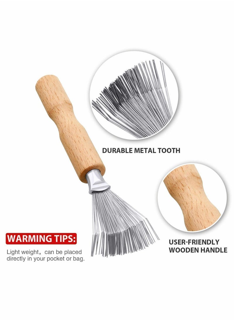Y&D 4 Pieces Comb Cleaner Brush Mini Hair Cleaning Tool Remove Embedded for Removing Dust Home Salon Use (Wooden Handle Rake)  - Image 2