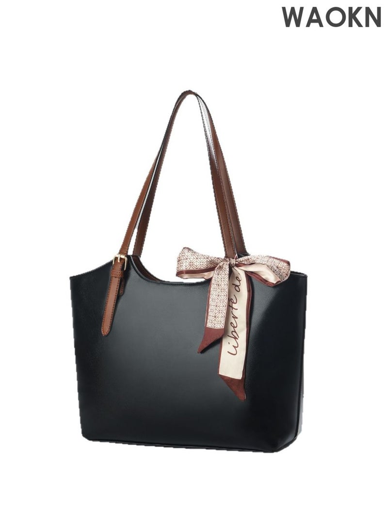 WAOKN Vintage PU Leather Underarm Bag for Women, Large Capacity PU Shoulder Bag, Elegant Handbag for Daily Commute and Travel,unisex,Minimally textured shoulder bag, practical commuting armpit bag, with silk scarf design handbag. - Image 1