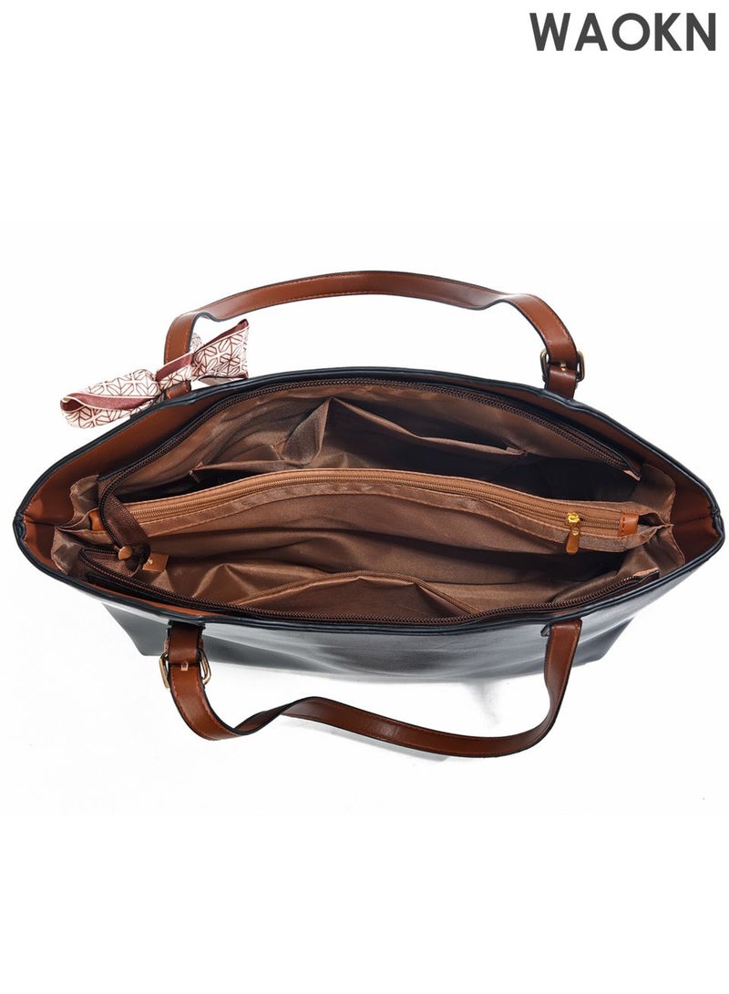 WAOKN Vintage PU Leather Underarm Bag for Women, Large Capacity PU Shoulder Bag, Elegant Handbag for Daily Commute and Travel,unisex,Minimally textured shoulder bag, practical commuting armpit bag, with silk scarf design handbag. - Image 4