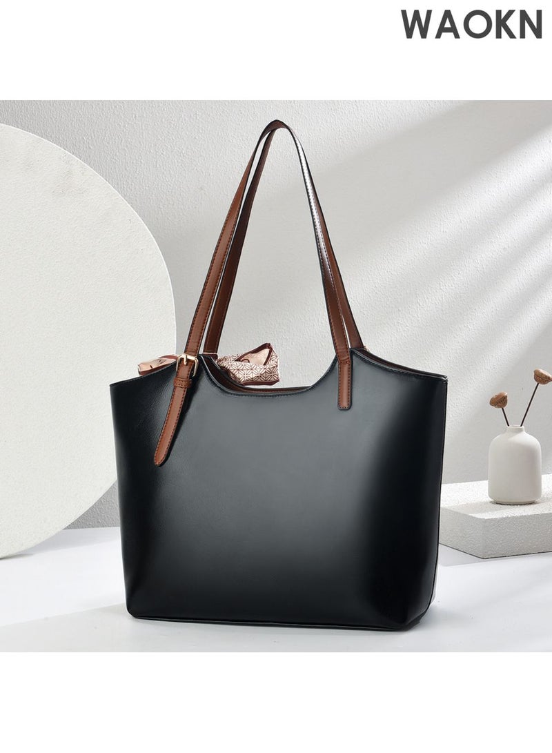 WAOKN Vintage PU Leather Underarm Bag for Women, Large Capacity PU Shoulder Bag, Elegant Handbag for Daily Commute and Travel,unisex,Minimally textured shoulder bag, practical commuting armpit bag, with silk scarf design handbag. - Image 2