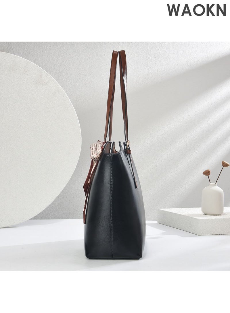 WAOKN Vintage PU Leather Underarm Bag for Women, Large Capacity PU Shoulder Bag, Elegant Handbag for Daily Commute and Travel,unisex,Minimally textured shoulder bag, practical commuting armpit bag, with silk scarf design handbag. - Image 3