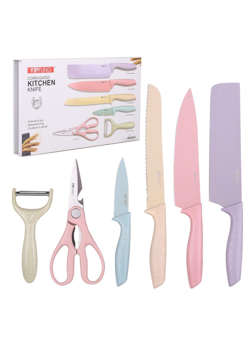 Colorful Kitchen Knife Set 6 PCS, Colored Knives Set with Non-Stick Coating, Chef Boxed Knives Set for Cooking, Camping, Travel, Picnic, BBQ and RV  - Image 1