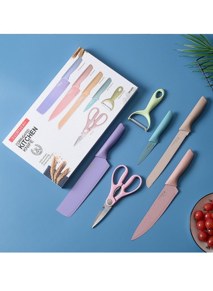 Colorful Kitchen Knife Set 6 PCS, Colored Knives Set with Non-Stick Coating, Chef Boxed Knives Set for Cooking, Camping, Travel, Picnic, BBQ and RV  - Image 5