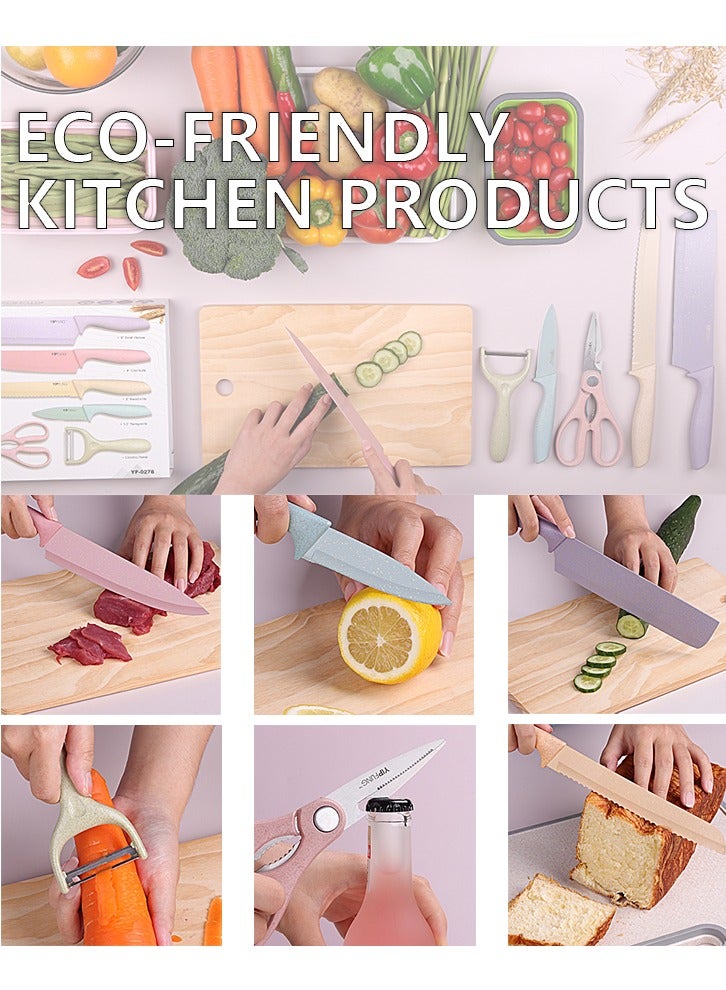 Colorful Kitchen Knife Set 6 PCS, Colored Knives Set with Non-Stick Coating, Chef Boxed Knives Set for Cooking, Camping, Travel, Picnic, BBQ and RV  - Image 2