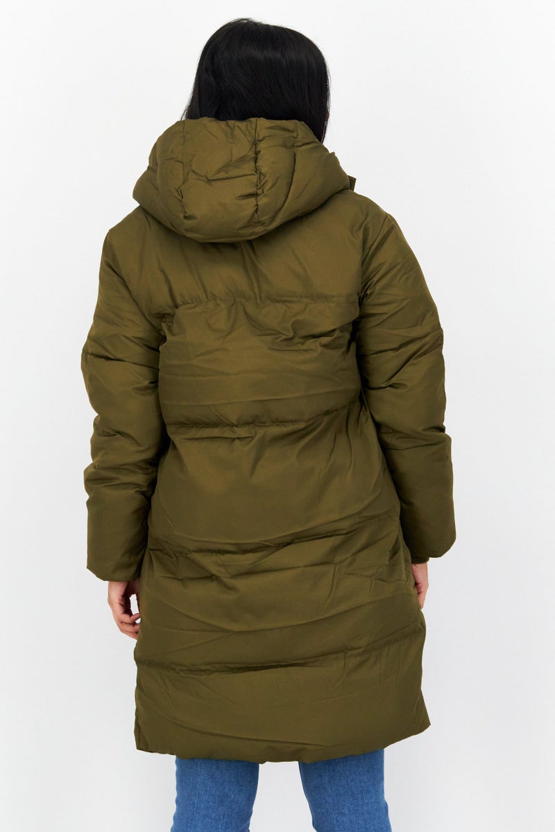 Lyle & Scott Women Hooded Embroidered Logo Puffer Jacket, Olive - Image 4