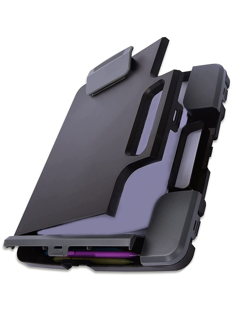 SYOSI Portable Clipboard with Storage, Plastic Storage Clipboard with Handle, Heavy Duty Clipboard Folder, Clipboard Case with Side-Opening, A4 Size Writing for Office, 14.5"x12"x1.75", Black - Image 2