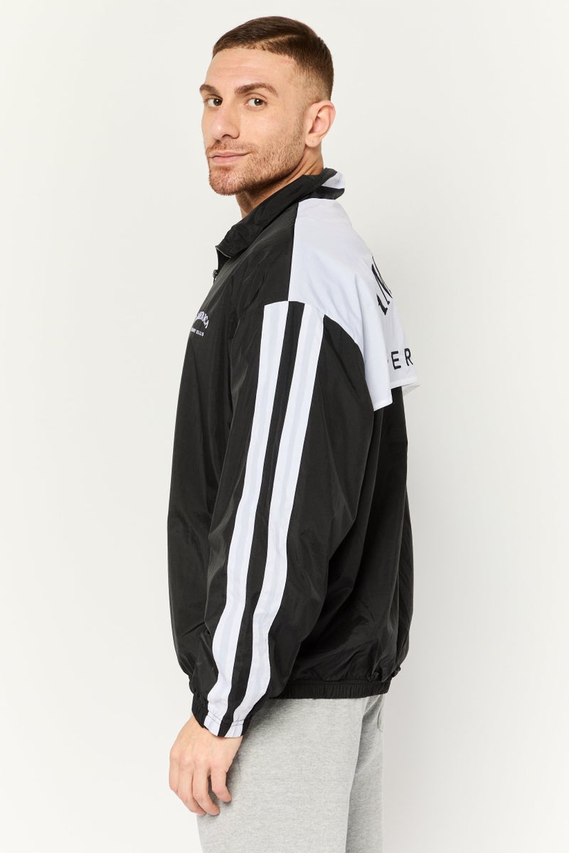 PERRY ELLIS جاكيت رياضي طويل الأكمام للرجال بشعار على الظهر، أسود - Image 2