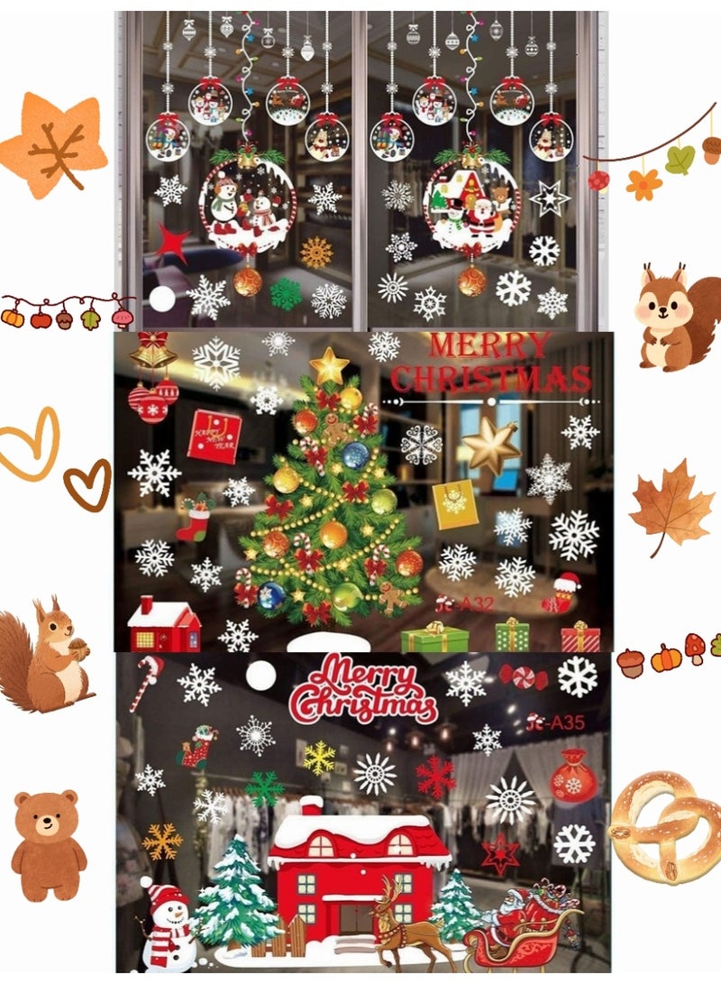 6-pcs Christmas Window Clings, Cute Christmas Decorations, Large Santa Claus Christmas Tree Decorations, Snowflake, Reindeer, Xmas Stickers Door Decor Wall Decal Winter Glass Holiday Party - Image 3