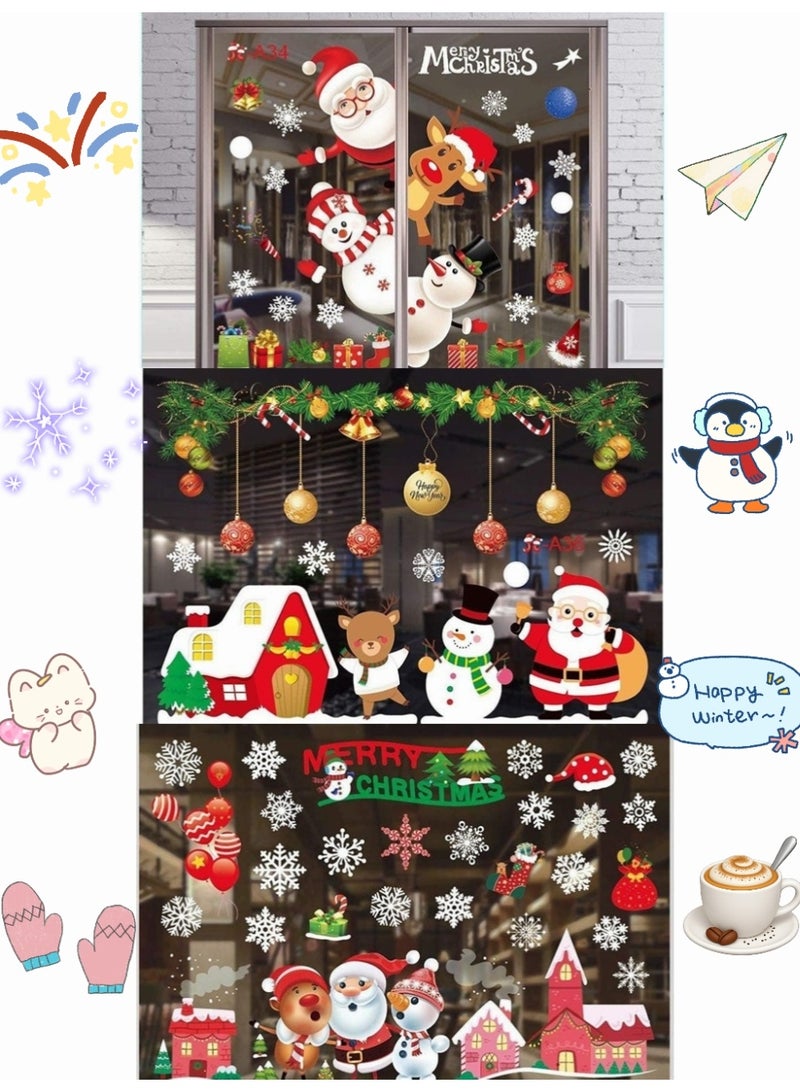 6-pcs Christmas Window Clings, Cute Christmas Decorations, Large Santa Claus Christmas Tree Decorations, Snowflake, Reindeer, Xmas Stickers Door Decor Wall Decal Winter Glass Holiday Party - Image 4